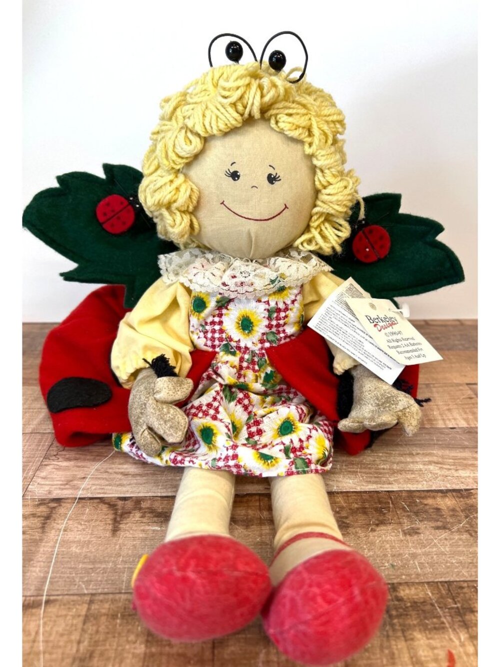 Berkeley Designs 1990-97 Ladybug Doll With Sunflower Dress & Red Felt Cape 3+